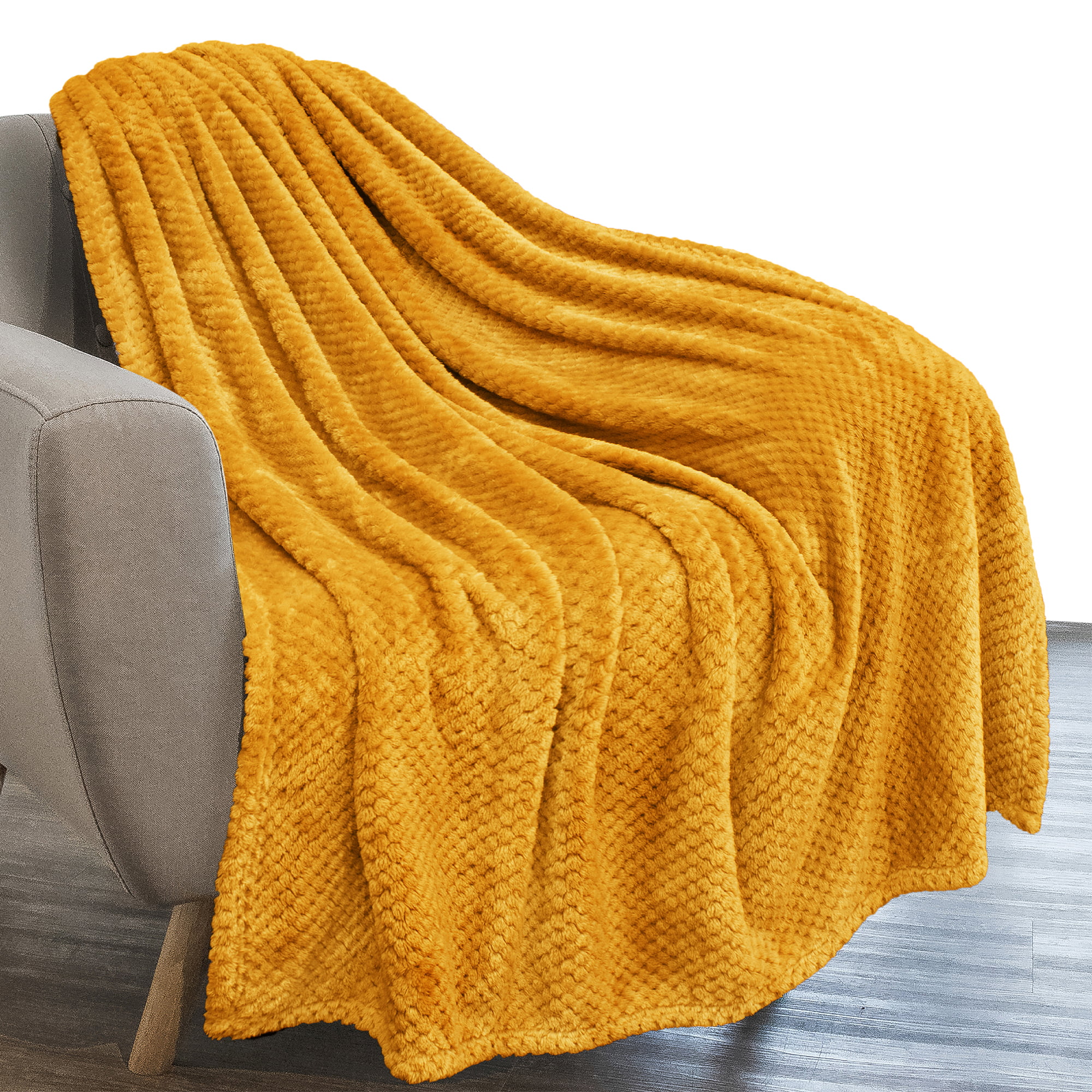 Eco Friendly Cotton Diamond Geometric Sofa Bed Throw Blanket Mustard Yellow 