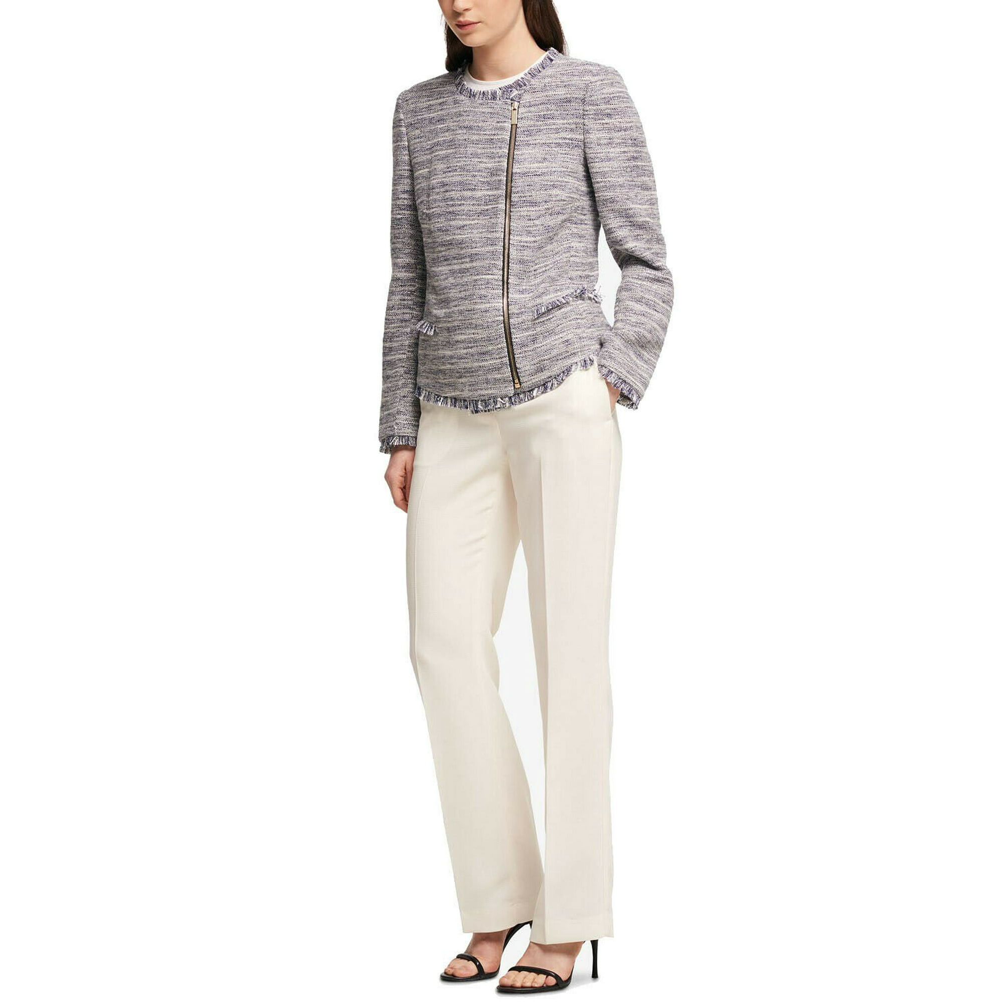 Donna Karan Dkny Women s Collarless Synthetic Tweed Blazer Jacket 6 Gray