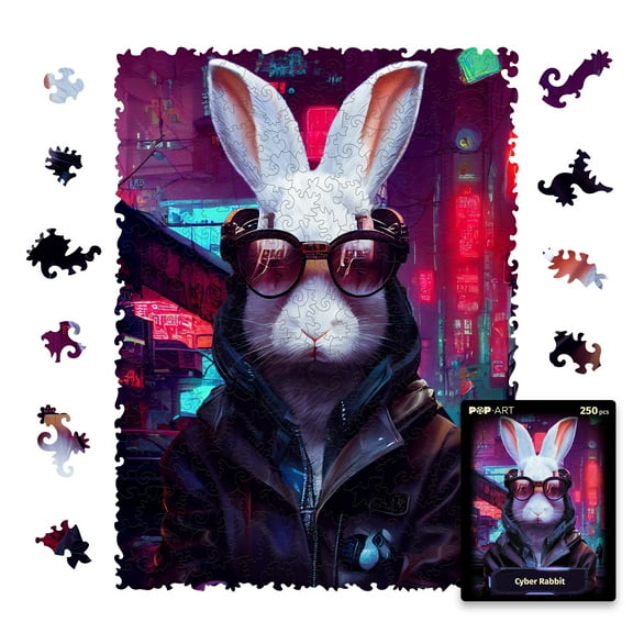 UNIDRAGON Wooden Jigsaw Puzzle Pop Art Cyber Rabbit 250 Pieces