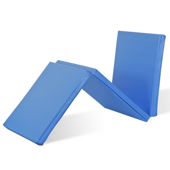 CQAOE 6'x2' Thick Foam Tri-Fold Exercise Mat, Non-Slip Folding Gymnastics & Yoga Mat for Home, Gym, Fitness, Stretching, Portable with Handles-Blue