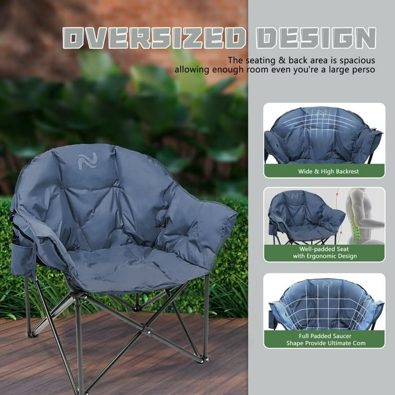 NAIZEA Oversized XL Padded Camping Chair,Large Camp Lounge Chairs