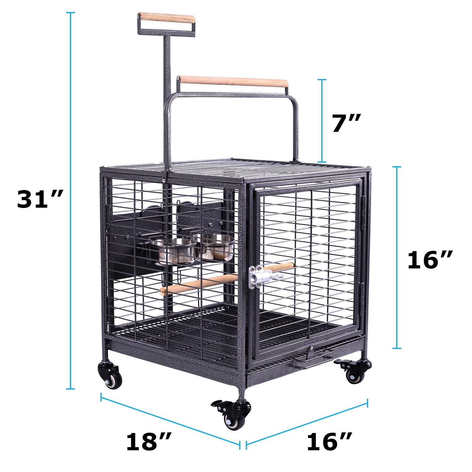 Travel Bird Cage, Easy to wheel or carry. castor wheels included