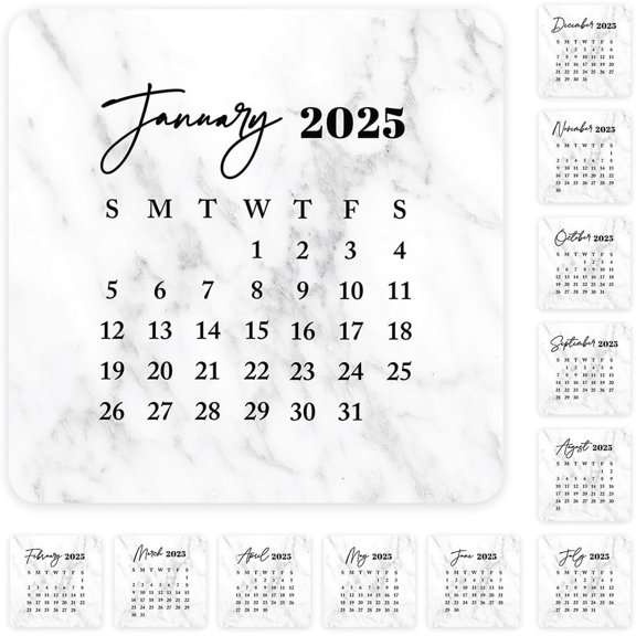 Marble Small Month Planner Labels Mini Square 2025 Calendar Journaling 36 Month 4 Note Pack
