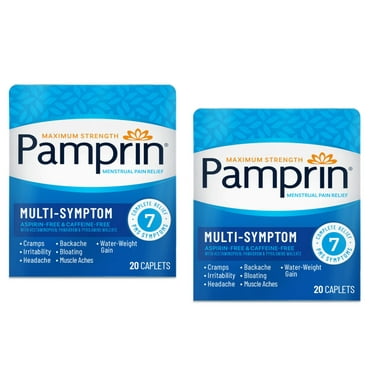 Pamprin Maximum Strength Multi-Symptom Menstrual Pain Relief, 40 Caplets - Pack of 2