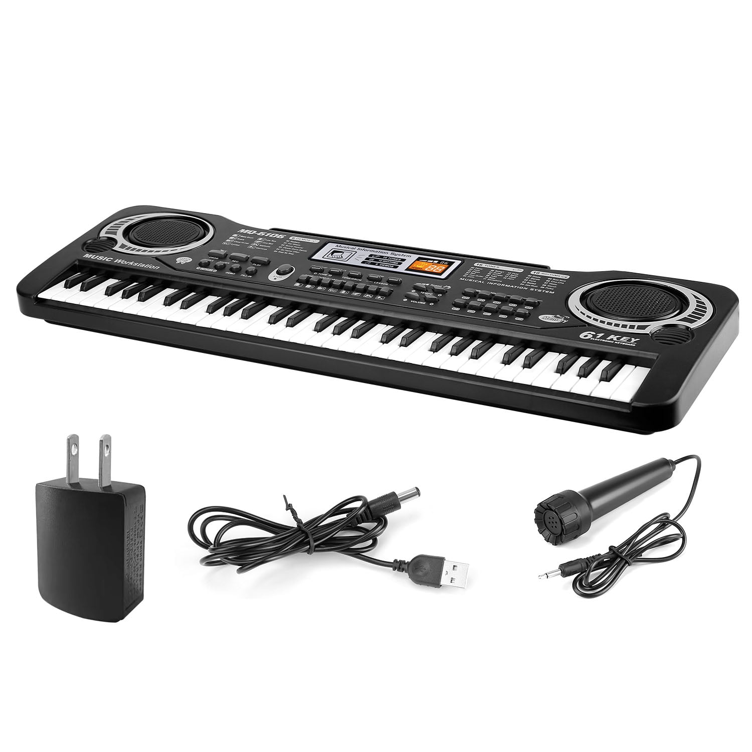 TeqHome 61 Key Piano Keyboard Digital Music Electric Keyboard with Microphone 16 Tones and 10 Rhythms Gifts for Beginners Black