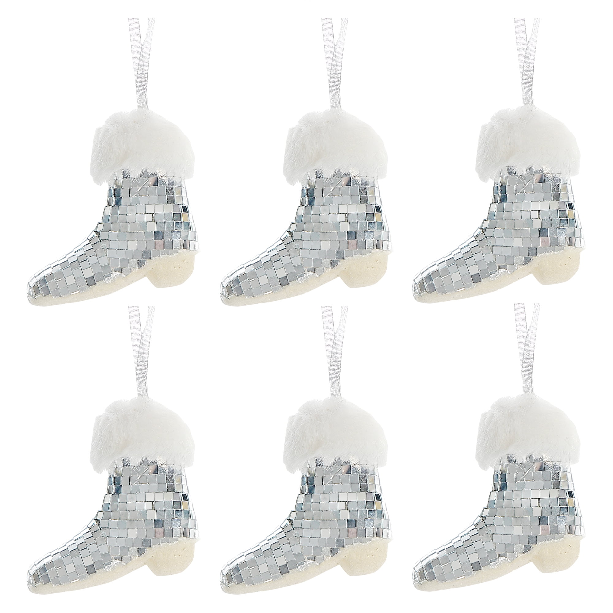 Disco Hanging Boot Ornament (Silver) - Set of 6