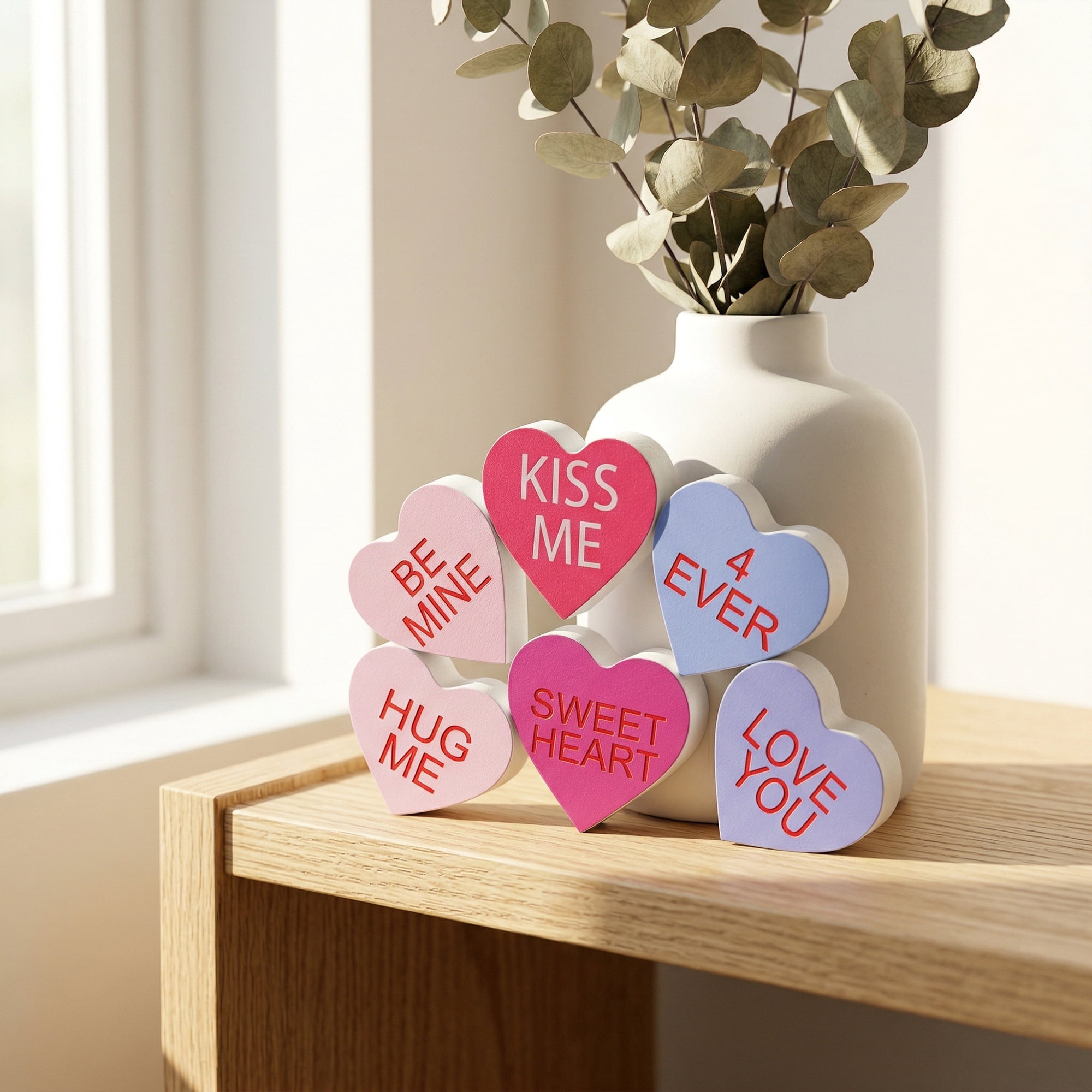 Unique Bargains Wooden Heart Signs Extra Thick Free Standing Love Ornaments Style A 2.6"H