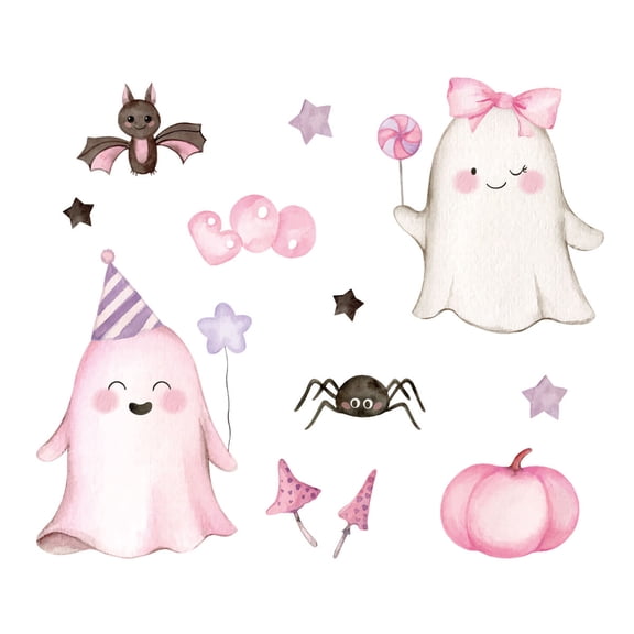SugarBloom Halloween Static Cling Pink Ghost - Bat & Pumpkin Decals for Glass Windows, Mirrors, Smooth Surfaces, Home Decor, and Halloween Party Decorations