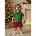 thumbnail image 4 of Spewahor Toddler Baby Boy Christmas Outfit 0 6 12 18 24 Months 2T 3T Lights String Print Short Sleeve Bowtie Shirt Solid Elastic Waist Shorts 2 Piece Gentleman Set, 4 of 9