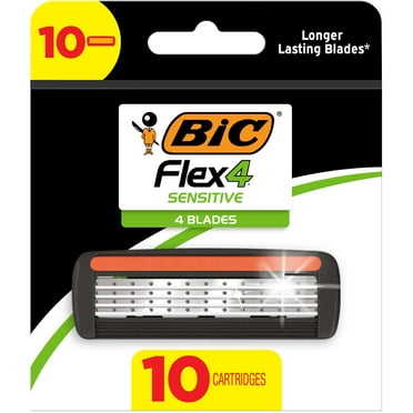 BIC Flex 4 Refillable Razor Cartridges, Sensitive, Men's, 4-Blade, 10 Count of Manual Shaving Razor Cartridges