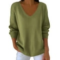 thumbnail image 2 of gbyLJF Women's Solid Color Knitted Sweater Casual Loose Comfortable V-neck Long Sleeve Pullover Fall Winter Base Layer Shirts Top, 2 of 7
