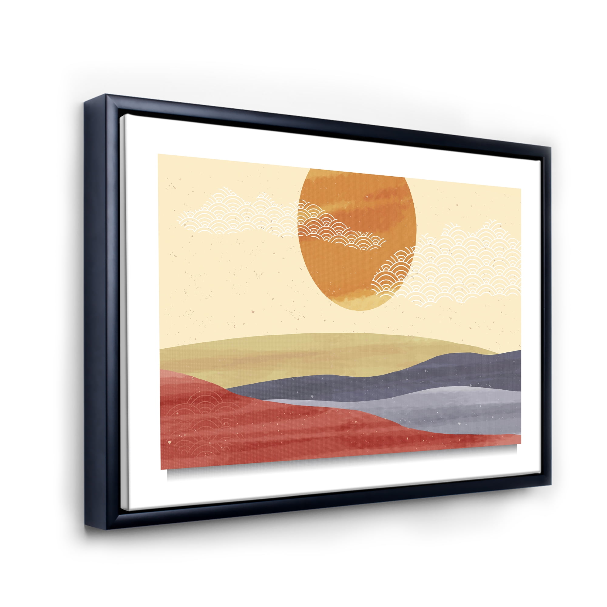 Designart 'Abstract Minimalistis Landscape Mountain & Moon' Modern Framed Canvas Wall Art Print