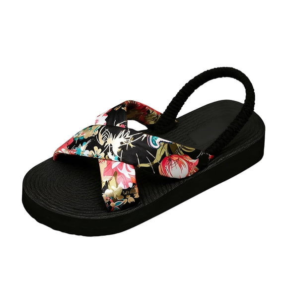 IWRICH Platform Sandals for Women Summer Casual Bohemian Sandals Beach Vacations Open Toe Sandals with Elastic Ankle Straps Black 8