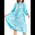 thumbnail image 2 of Vestido Midi Holgado Informal de Verano para Mujer, con Escote en V, Cordones, Media , Estampado Geométrico Bohemio Esmeralda M, 2 of 10