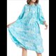 thumbnail image 2 of Vestido Midi Holgado Informal de Verano para Mujer, con Escote en V, Cordones, Media , Estampado Geométrico Bohemio Esmeralda L, 2 of 10