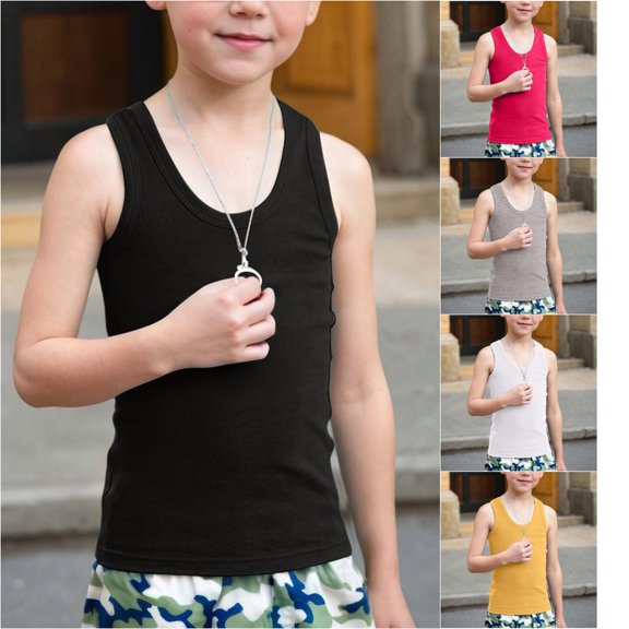 VOUZZA Boys Cotton Tank Top Thin Ribbed Knit Sleeveless Vest Crewneck Camisole Undershirt Breathable Baselayer Summer Top for Toddlers Kids 2-14Y