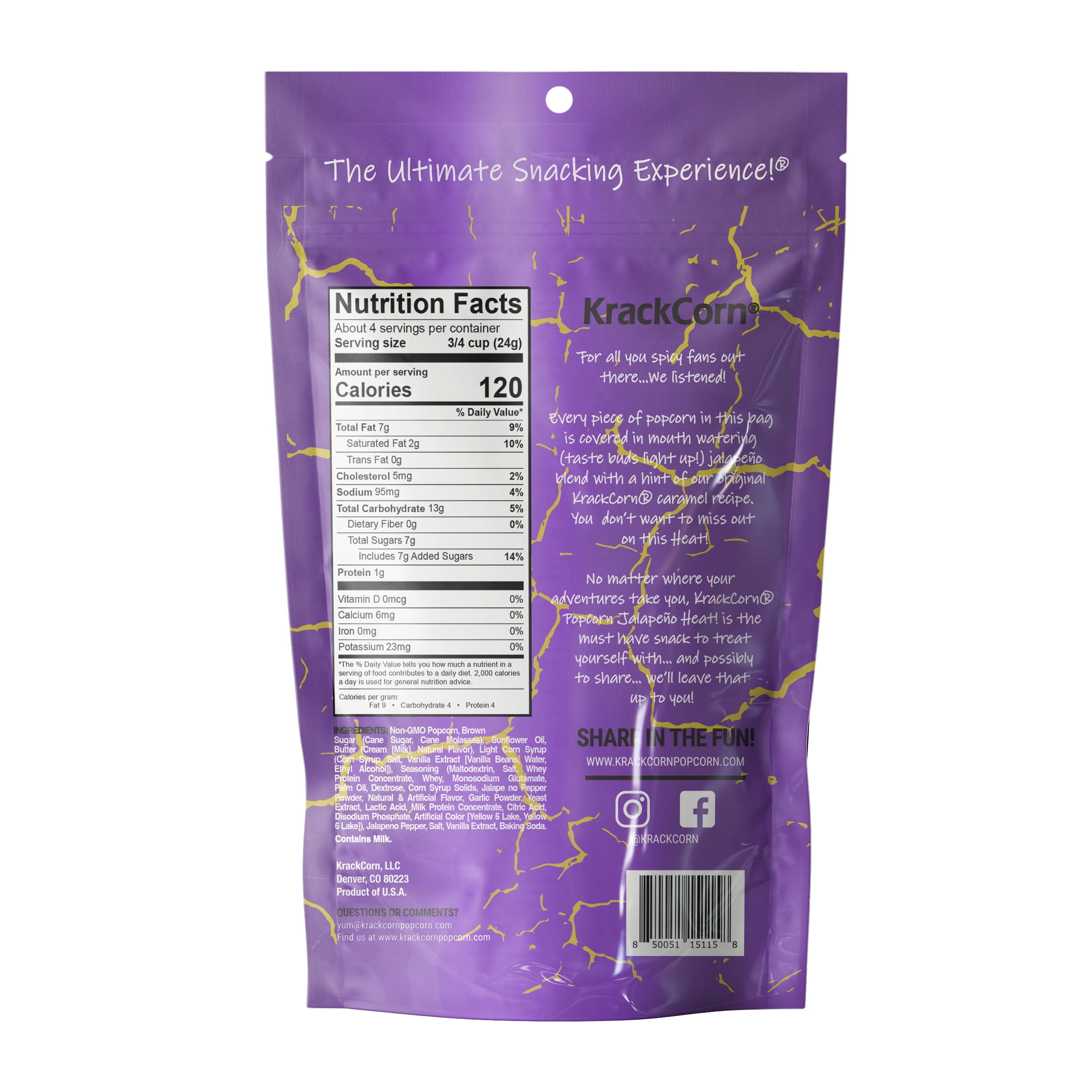 KrackCorn® Popcorn Jalapeno Heat 3.25oz Personal Size - 6 pack