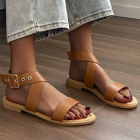 

Fanxing Womens Open Toe Roman Sandals Low Heel Comfortable Soft Sole Casual Slippers Summer Dressy 2023 Fashion Beach Boho Slides