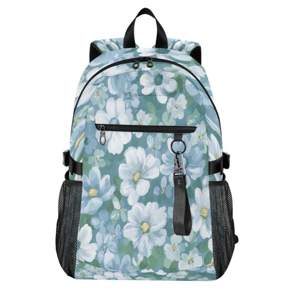 Full‑Print Casual Laptop Backpack, 20L Water‑Resistant Twill Tote Daypack with 14 Inch Computer Compartment for School Business Travel Cute Flowers