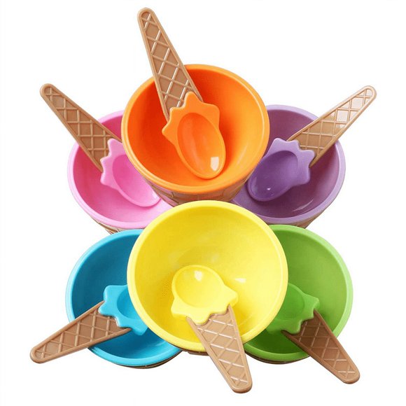 12Pcs Ice Cream Bowl Set Different Color Ice Cream Spoon Bowl Tableware Set Creative Children Cartoon Bowl
