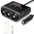 thumbnail image 1 of Car Cigarette Lighter Adapter 3 Socket Cigarette Lighter Splitter with LED Voltage Display 120W 10A Car Adapter Splitter with 4 USB DC Outlet Car Charger, 1 of 7