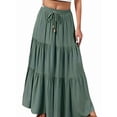 thumbnail image 3 of Women's Spliced Pleated Midi Pockets or Skirt for Casual Green L, 3 of 8