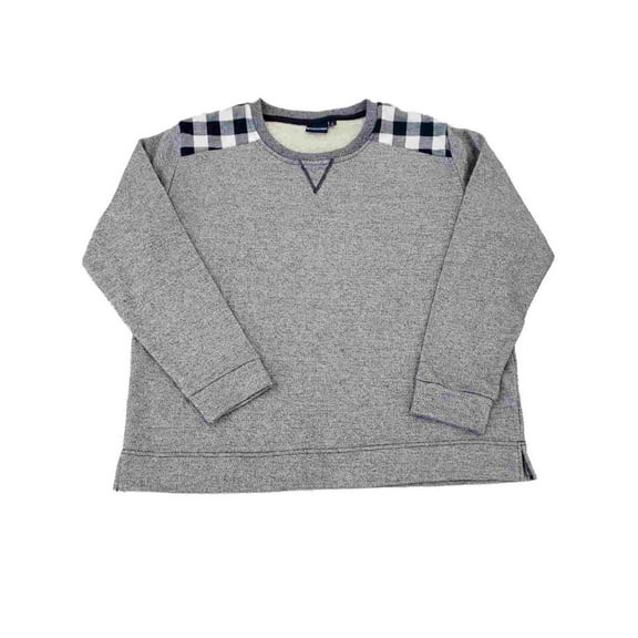 Womens Blue & White Checkered Trim Long Sleeve Sweatshirt Shirt Top L