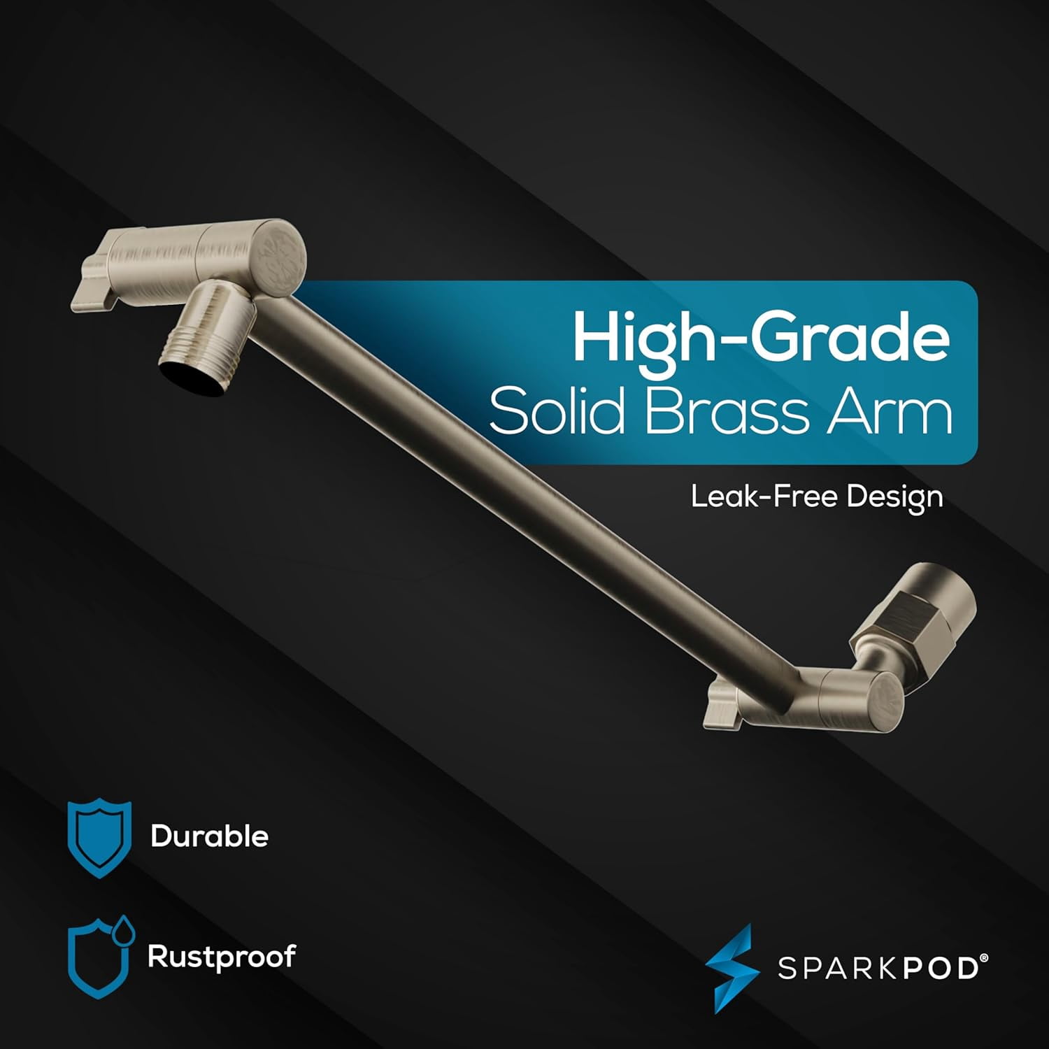 SparkPod Rain Shower Head with Adjustable Extension Arm 11" - High Pressure, Easy Install (6" inch Shower head, Brushed Nickel)