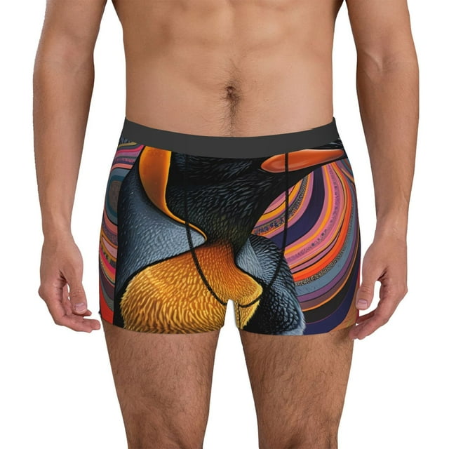 Wukai Abstract Pattern Penguin Print Men’s Underwear Breathable Boxer Briefs, Moisture Wicking & Breathable-Large