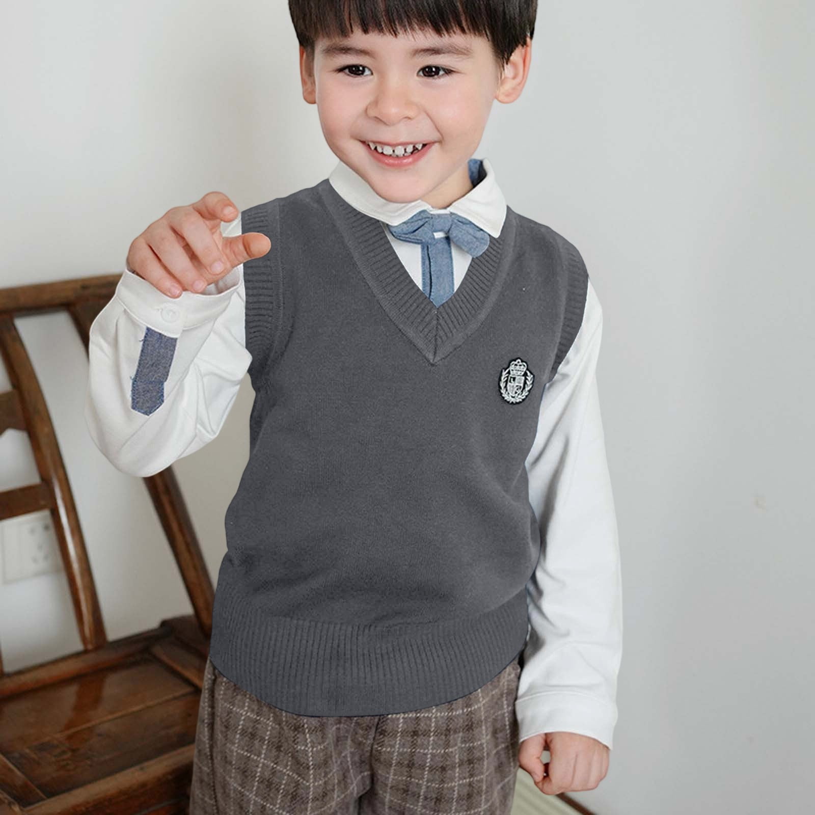 Gilet En Tricot Pour Garçon 3 à 8 Ans – Mélange Coton Chaud – Pour école, Plein Air, Loisirs