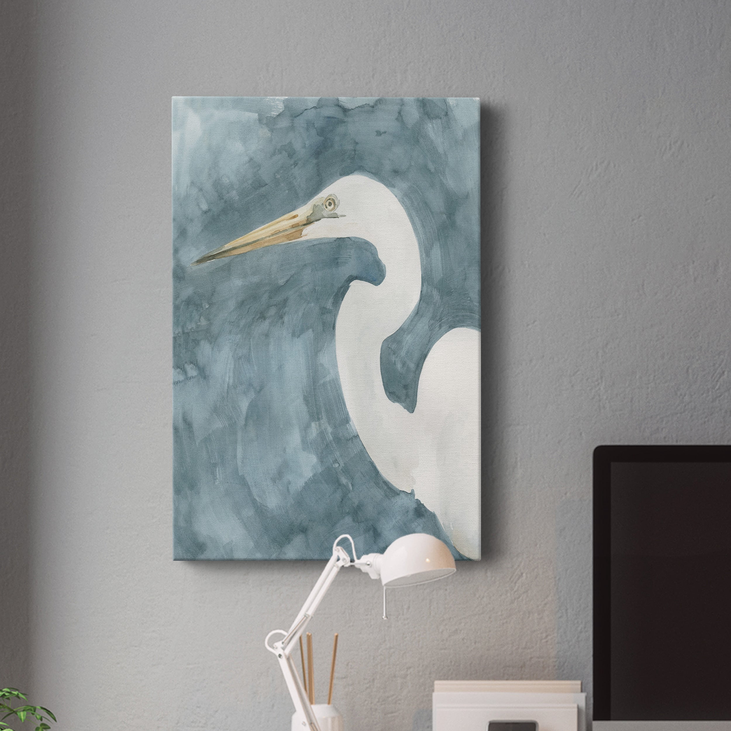 Watercolor Heron Portrait I Premium Gallery Wrapped Canvas - Ready to Hang