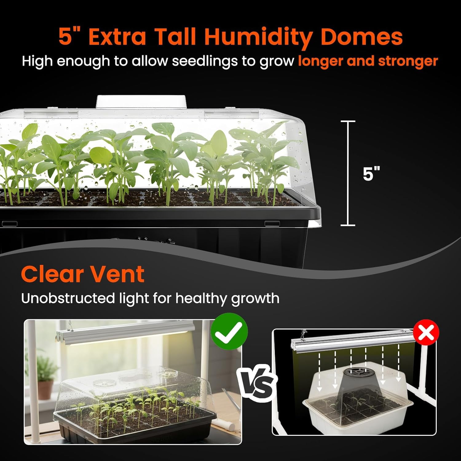 [Thick Plastic] 3-Set Strong Seed Starter Trays with 5" Humidity Domes for Starting, Germination, Seedling Propagation & Plant Growing, Holds 144 Cells in Total
