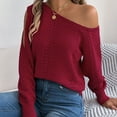 thumbnail image 4 of EchfiProm Women Off Shoulder Sweaters Pullover Red V Neck Christmas Knit Long Sleeve Solid Comfort Sweater Top, 4 of 8