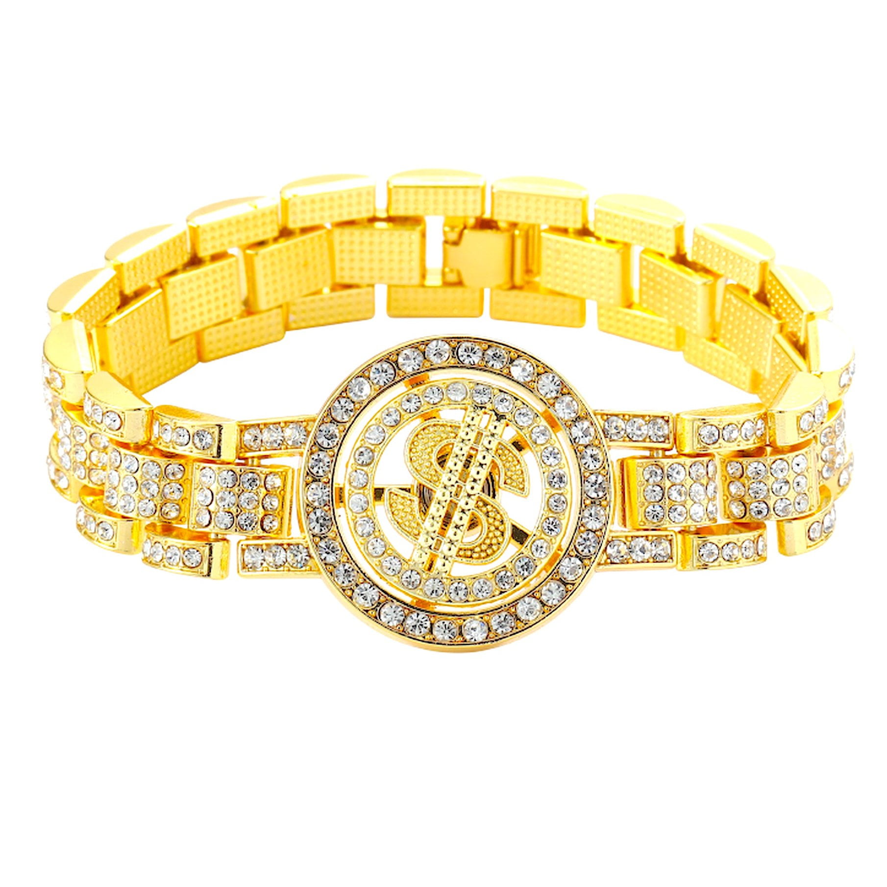 14K Gold IP Triple Plated CZ 4 Row Iced Out Mens Bracelet 