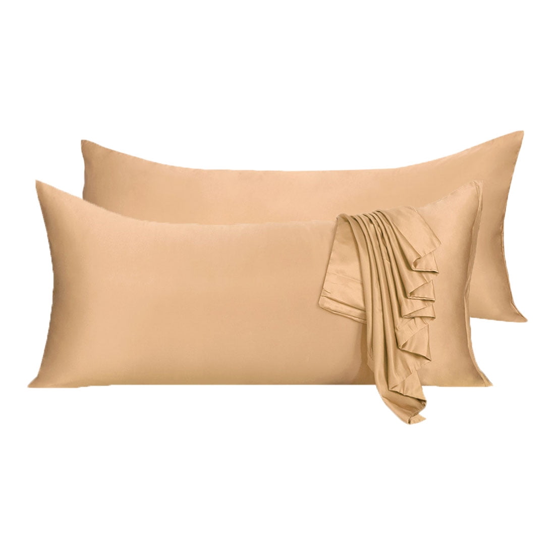 Unique Bargains 2 Pack Silky Satin Body Pillow Cases Caramel 21" x 54