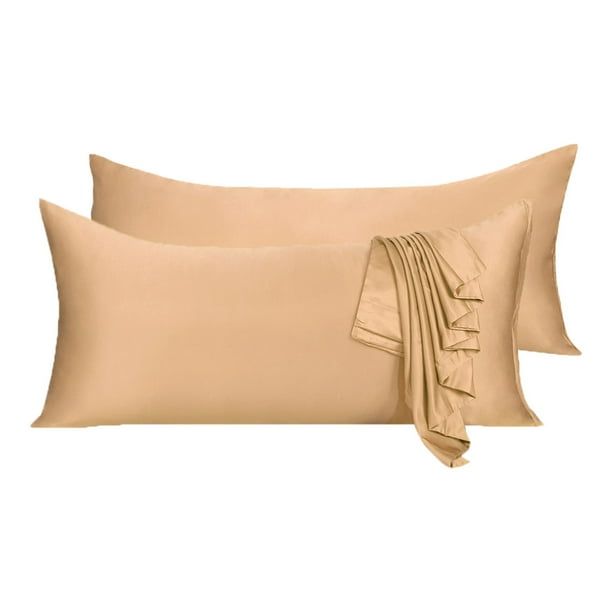 Unique Bargains 2 Pack Silky Satin Body Pillow Cases Caramel 21" x 54"