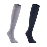 Lian LifeStyle Women's 2 Pairs Delightful Knee High Wool Boot Socks, Long-Lasting Fancy And Cozy HR158121 Size 6-9 Grey,Navy
