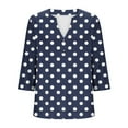 thumbnail image 5 of Women's 3/4 Sleeve Plus Size Tops Polka Dots Print Button V Neck Casual Fashion Graphic Tee Tshirts L-5X (2XL, Navy), 5 of 5