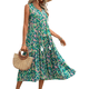 thumbnail image 3 of Vestido de Verano para Mujer, Sin Mangas, Bohemio, Floral, con Escote en V, Lazo Frontal, Flecos y Fluido Verde S, 3 of 8