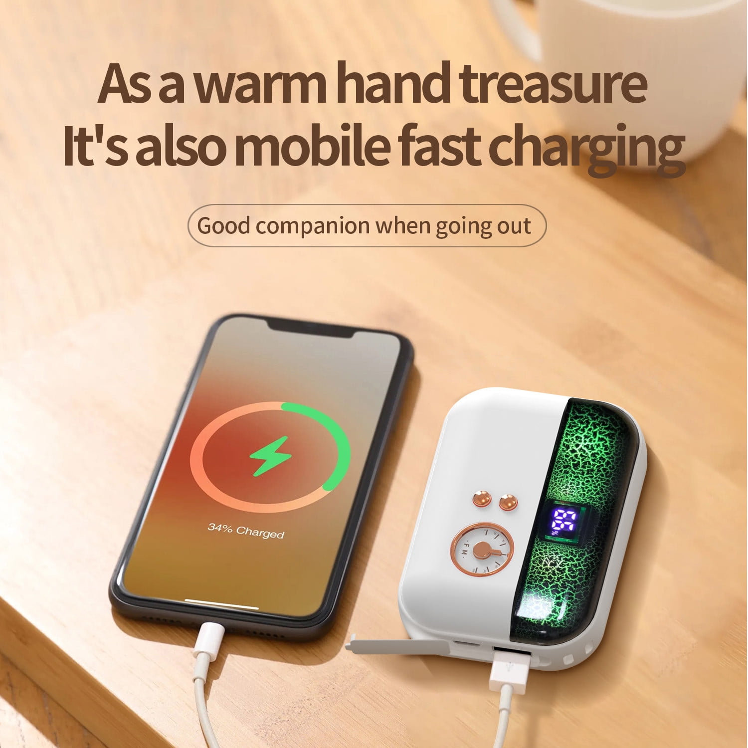 Wovilon Portable Hand Warmer, Power Bank Rechargeable USB Hand Warmer Heater ,Double-Side Heating＆3 Gears , For Skiing Climbing Hiking Winter