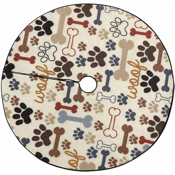 FMSHPON Dog Paw Brown Color Xmas Christmas Tree Skirt Stand Mat for Holiday Party Decoration Indoor Outdoor 36 inches