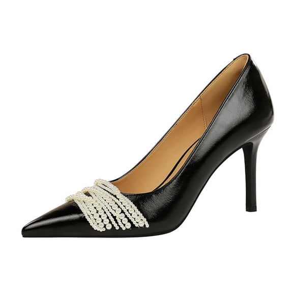 Women's Pumps Stiletto Pearl High Heel 7.5CM Patent Leather Wedding Evening Party Court Shoes