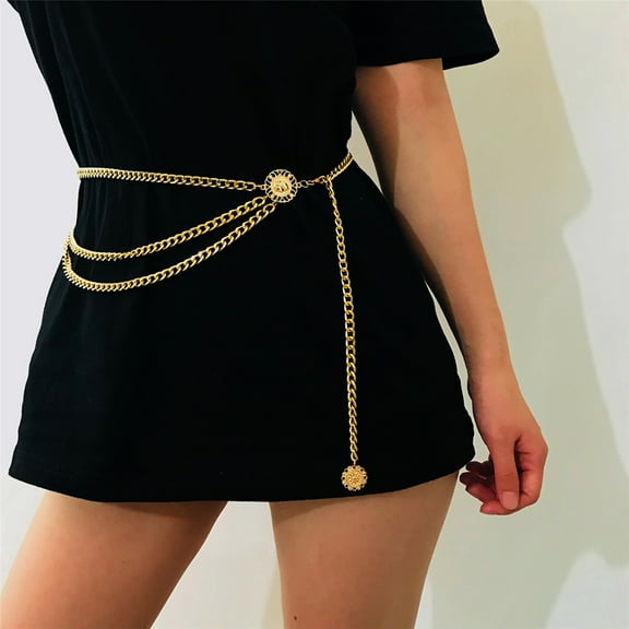 Women's Belts Vintage Women Waistband Metal Waist Chain Belt Wide Gold Coins Tassel Band,Gold Women's Accessories Belt