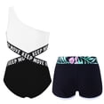 thumbnail image 2 of YONGHS Kids Girls 2 Piece Sport Rash Guard Swimwear One Shoulder Swimsuit Shorts Bathing Suit Black 8, 2 of 7
