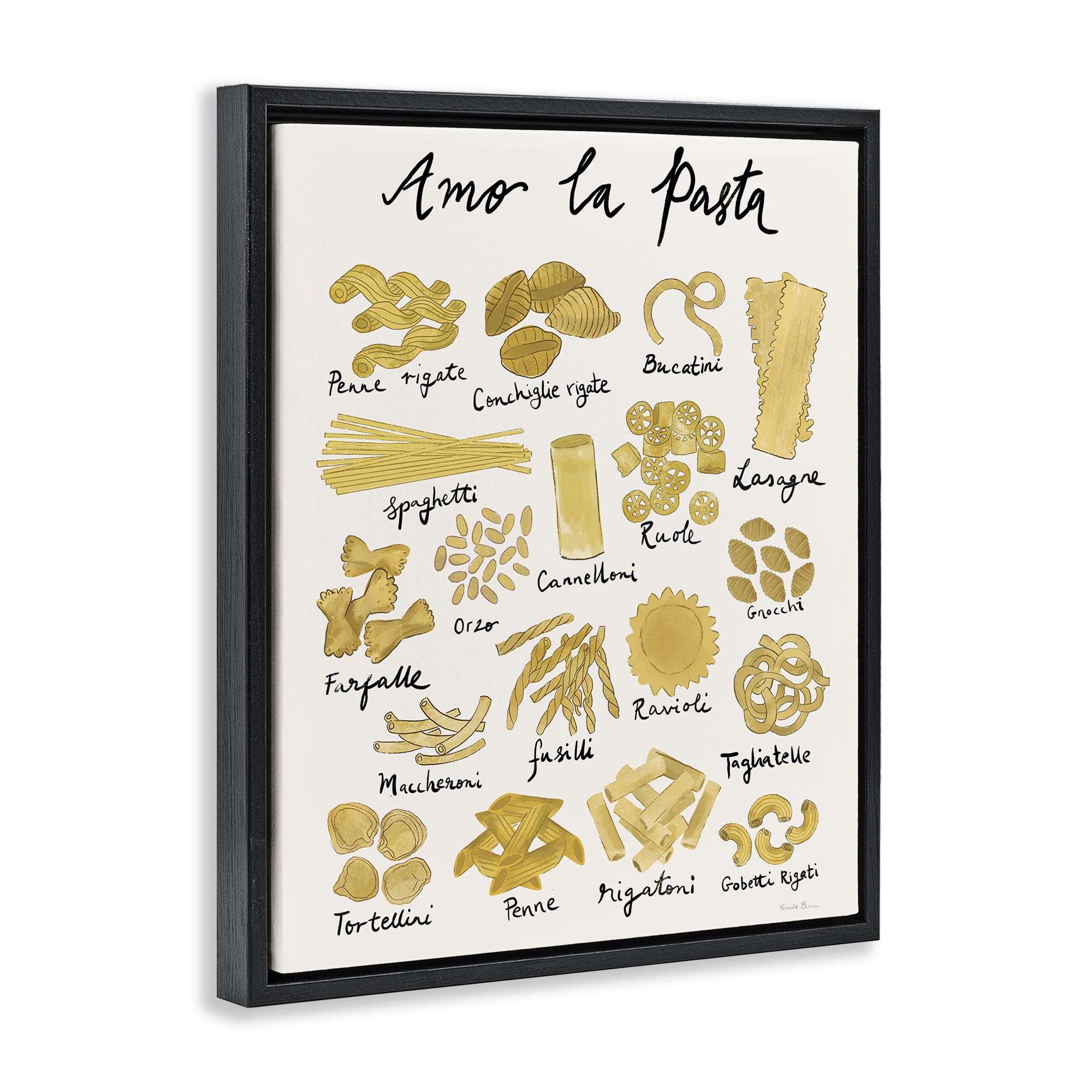 Stupell Industries Amor La Pasta Chart Food & Beverage Painting Black Floater Framed Art Print Wall Art, 25 x 31