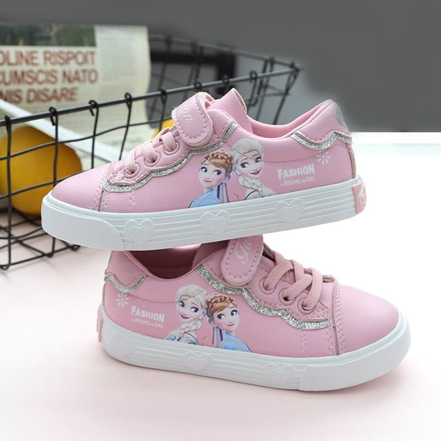 Zapatos de dibujos animados de Disney Frozen para niñas, nueva moda de primavera y otoño, zapatos blancos de princesa para niños, zapatos deportivos casuales elsa 31-Insole19.5 CM Gao Jinjia LED