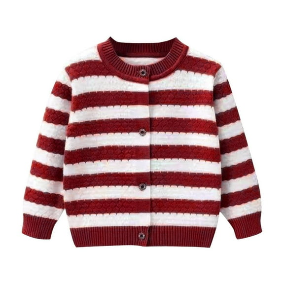 ShomPort Girls Long Sleeve Knit Striped Sweater Open Front Cardigan Baby Girls Buttons Loose Outerwear