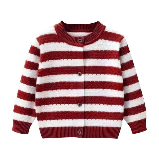 LOVZFMLL Chandails pour Garçons Filles, Cardigan Côtelé à Col Rond Rayé, Essentiel Décontracté Confortable Manteau à Boutons Hauts d'Automne Hiver Vêtements pour Tout-Petits Garçons Filles pour 2-3 Ans