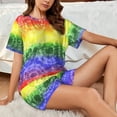 thumbnail image 4 of Pofeuu Colorful Tie Dye Print Women's Pajama Set Short/Shorts Soft Button PJs Elastic Drawstring Waist Sleepwear-X-Large, 4 of 6