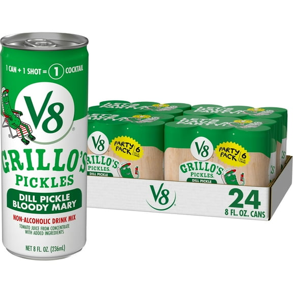 V8 Grillo's Pickles Dill Pickle Bloody Mary Mix, 8 fl oz Can (24 Pack)